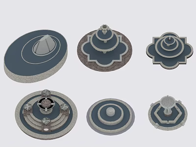 Various Decorative Garden Ornaments With Different Shapes And Textured Layered Bases 3d model