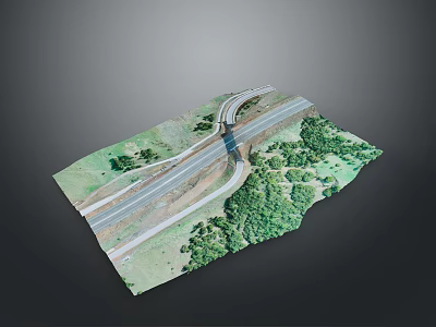 3D Highway Interchange Model With Green Vegetation And Surrounding Roads 3d model