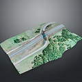 3D Highway Interchange Model With Green Vegetation And Surrounding Roads 3d model