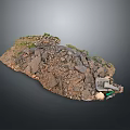 Realistic Terrain Model With Rocks Soil Vegetation And Small Structure Details 3d model
