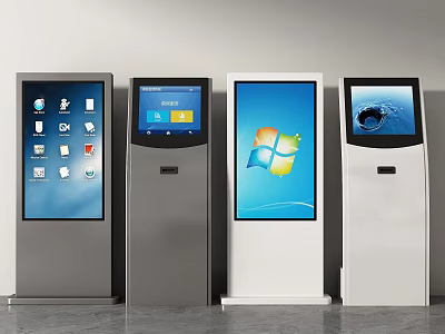Commercial Equipment Standing Interactive Kiosks with Touch Screen Displays and Various Application Interfaces 3d model