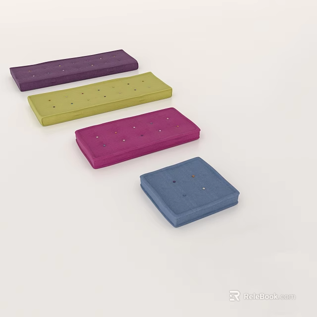 Colorful Decorative Upholstered Pads in Purple Yellow Pink Blue with Small Dots on Light Background 3d model 