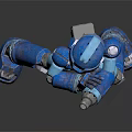 Blue Robot Character In Action Pose With Mechanical Armor And Blaster 3d model