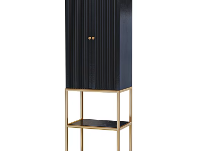 Elegant Modern Black Entryway Console Cabinet with Vertical Stripes Golden Handles Metal Frame and Shelf 3d model