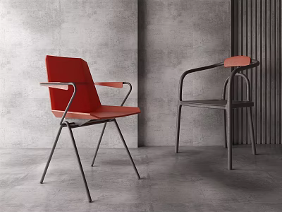 Modern Leisure Chairs With Red And Dark Metal Frame In Grey Minimalist Space 3d model