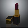 Woman Applying Luxury Red Lipstick with Golden Case and TF Logo Packaging