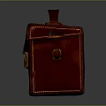 Red Leather Briefcase With Handle Golden Lock And Stitching Details