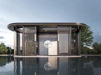 Elegant Modern Pavilion Design With Reflecting Pool And Water Reflection Landscape 3d model