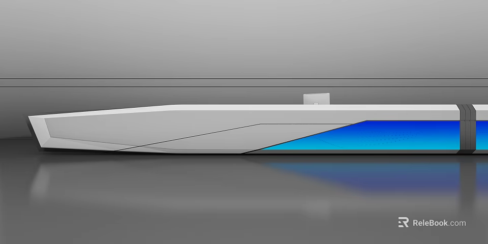 Sleek Modern Reception Desk Design With White Surface And Blue Accent 3d model 