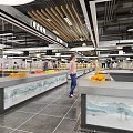 Spacious Modern Supermarket Interior With Fresh Fruits Vegetables And Shopping Customers