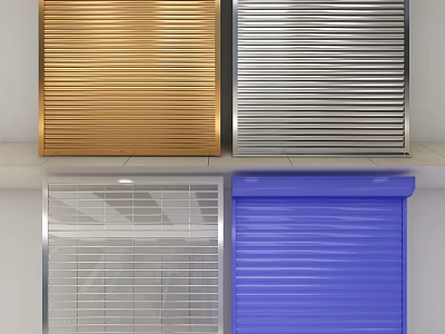 Different Types Of Roller Shutters With Gold Silver Transparent Grid And Blue Designs 3d model