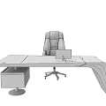 Modern Office Desk With Black Leather Office Chair White Drawer Cabinet And Laptop On Top