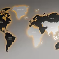 Illuminated World Map Wall Decor With Geographic Design And Modern Aesthetic