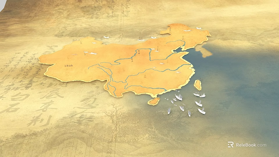 China Aerial Planning Geographic Layout With River Networks And Coastal Regions 3d model 