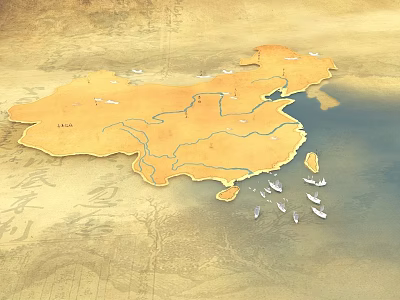 China Aerial Planning Geographic Layout With River Networks And Coastal Regions 3d model