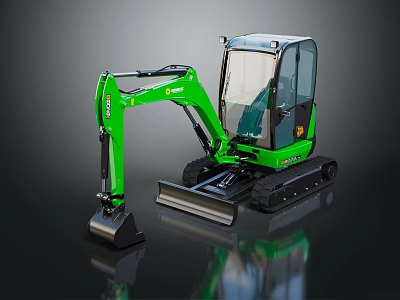 Small Green Excavator With Transparent Cab And Crawler Tracks Design 3d model