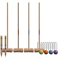 Wooden Handle Sports Equipment Poles With Colorful Stripes And Base Supports