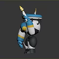 Cartoon Style Game Movie Character Robot With Blue White Yellow Body Holding Yellow Cone Tool