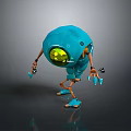 Cute Blue Robot Character With Large Green Eye Orange Limbs And Claws 3d model