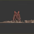 Red Rock Creature Character Standing On Rough Terrain With Black Objects 3d model