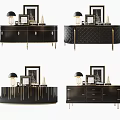 Luxury Black TV Stand With Gold Accents Table Lamp Photo Frame And Decor