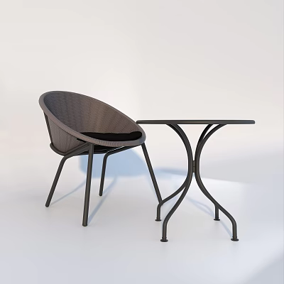 Modern Woven Outdoor Chair with Black Metal Frame and Matching Table 3d model