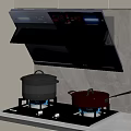 Modern Kitchen Interior With Black Range Hood Gas Stove Blue Flames And Cookware