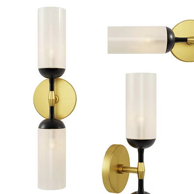 Modern Wall Sconce Lighting With Cylindrical White Glass Shade And Gold Black Accents 3d model