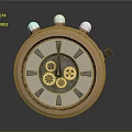 Vintage Mechanical Clock Design With Brass Frame Exposed Gears And White Knobs