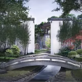 Rockery Stones In Traditional Chinese Garden With Stone Bridge Bamboo And Red Maple Trees