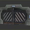 Futuristic Metallic Door Structure With Blue Indicators Striped Panels And Yellow Accents