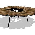 Lotus Shaped Coffee Table With Wooden Texture And Thin Black Legs 3d model