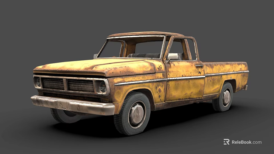 Vintage Yellow Rusty Truck With Weathered Body And Classic Design 3d model 