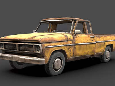 Vintage Yellow Rusty Truck With Weathered Body And Classic Design 3d model