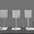 Modern White Toilets With Wall-Mounted Cisterns Toilet Brush And Waste Bin