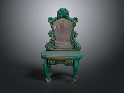 Green Leisure Chair With Mirror Back And Ornate Carvings For Home Decor 3d model