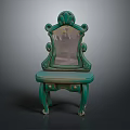 Green Leisure Chair With Mirror Back And Ornate Carvings For Home Decor