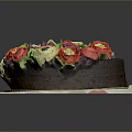 Chocolate Cake Decorated With Colorful Red Pink Green White Flowers On White Paper Dark Background