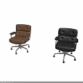 Brown Leather Office Chair With Tufted Design Metal Frame And Rolling Wheels