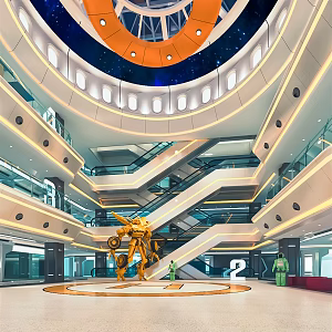 Modern atrium shopping mall atrium shopping mall hall shopping mall escalator railing beautiful display 3d model