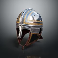 Knightly Armor Helmet With Silver Metal Body Golden Decorative Band And Red Lining