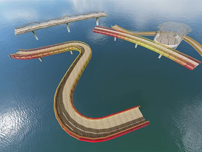 Scenic Bridge Over Water With Curved Structure Colorful Pathways And Observation Decks 3d model