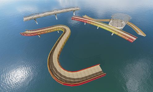 Modern Bridge Landscape Bridge Arc Wetland Park Landscape Bridge Park Curve Landscape Wooden Bridge Viaduct 3d model