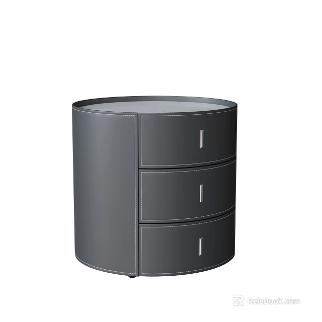 Round Gray Modern Bedside Table With Three Drawers And Sleek Surface Design 3d model