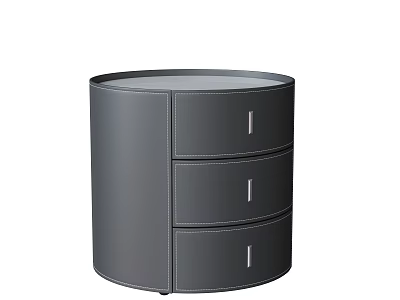 Round Gray Modern Bedside Table With Three Drawers And Sleek Surface Design 3d model