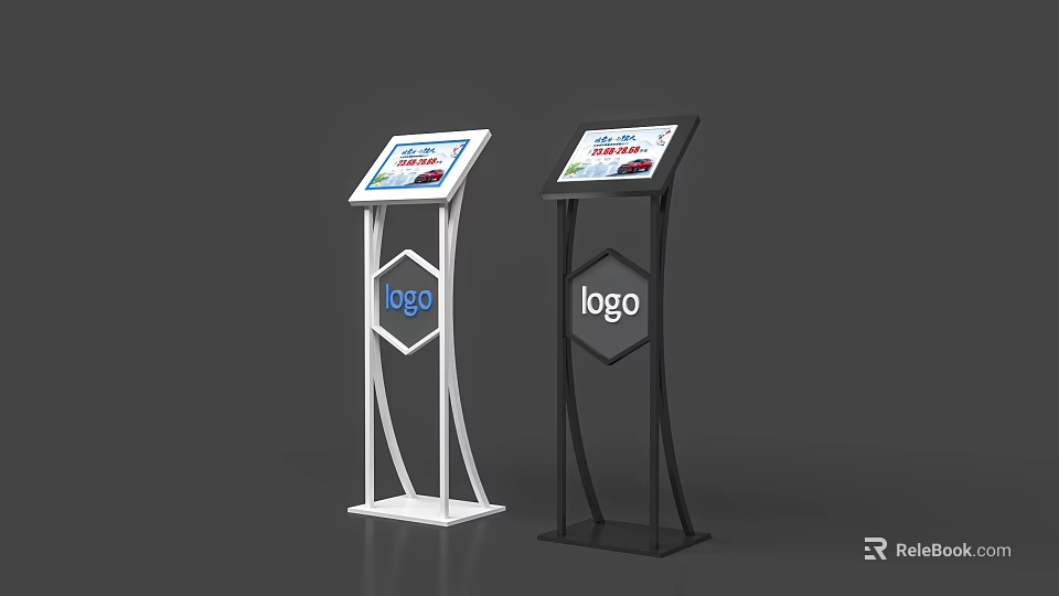 Standing Digital Billboards With White Black Frames Screen Display And Logo Base 3d model 
