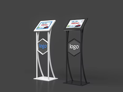 Standing Digital Billboards With White Black Frames Screen Display And Logo Base 3d model