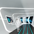 Futuristic Control Room Interior With High Tech Blue White Design And Circular Console Screens