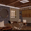 Traditional Teahouse Interior Design With Circular Decorative Wall Bamboo Blinds And Wooden Furniture