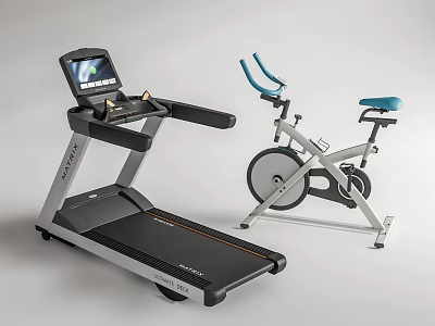 Modern Fitness Sports Equipment With Digital Display Treadmill And Ergonomic Exercise Bike 3d model